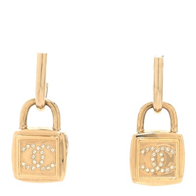 Metal CC Lock Drop Earrings Gold