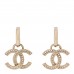 Metal Crystal Studded CC Hoop Drop Earrings Gold