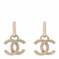 Metal Crystal Studded CC Hoop Drop Earrings Gold