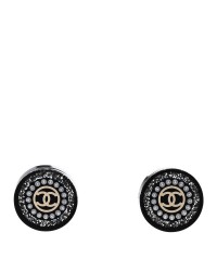 Crystal Pearl CC Round Earrings Black Silver