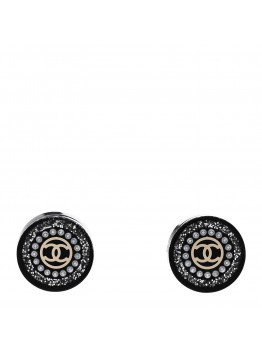 Crystal Pearl CC Round Earrings Black Silver