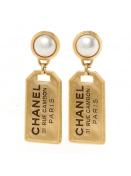 Pearl CC Tags Drop Earrings Gold