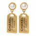 Pearl CC Tags Drop Earrings Gold