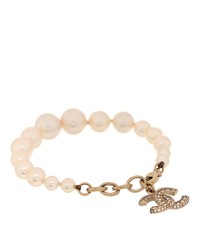 Graduated Pearl Crystal CC Bracelet Gold