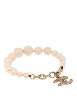 Graduated Pearl Crystal CC Bracelet Gold