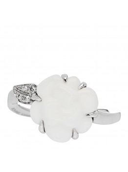 18K White Gold Diamond Agate Camellia Ring 52 6