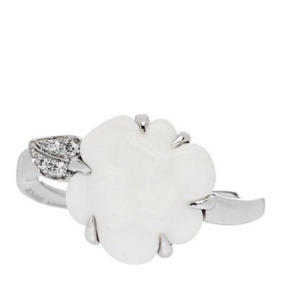 18K White Gold Diamond Agate Camellia Ring 52 6