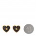 Metal Enamel CC Denim Heart Earrings Gold Blue