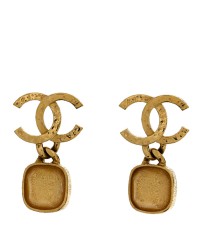 Metal Natural Stones CC Drop Earrings Gold