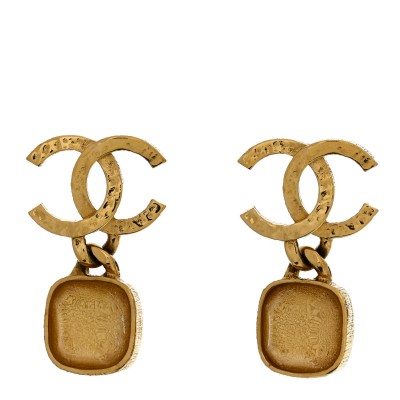 Metal Natural Stones CC Drop Earrings Gold