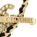 Metal Crystal Lambskin CC Chain Hoop Earrings Gold Black