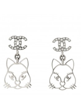 Crystal Emoji Choupette Cat CC Earrings Silver