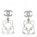 Crystal Emoji Choupette Cat CC Earrings Silver
