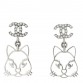 Crystal Emoji Choupette Cat CC Earrings Silver