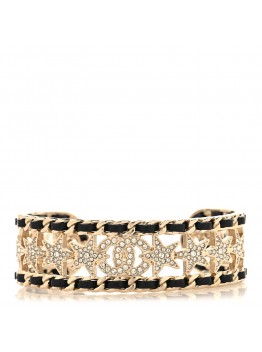 Lambskin Crystal CC Star Cuff S Bracelet Gold Black