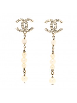 Pearl Crystal CC Drop Earrings Gold