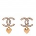 Metal Crystal CC Heart Drop Earrings Gold