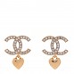 Metal Crystal CC Heart Drop Earrings Gold