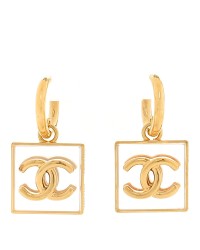 Metal Resin CC Square Drop Earrings Gold Transparent