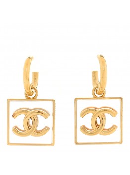 Metal Resin CC Square Drop Earrings Gold Transparent