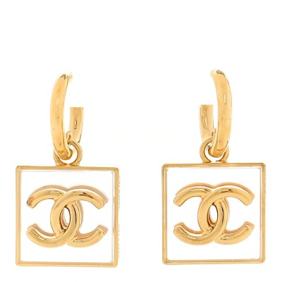 Metal Resin CC Square Drop Earrings Gold Transparent