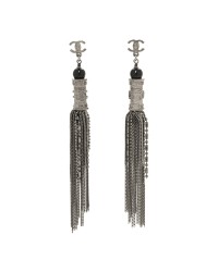 Metal CC Chain Tassel Paris Shanghai Earrings Ruthenium