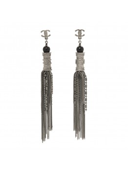 Metal CC Chain Tassel Paris Shanghai Earrings Ruthenium
