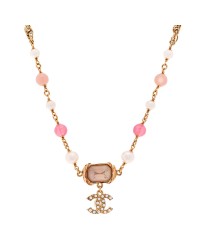 Crystal Pearl Bead CC Choker Gold Pink