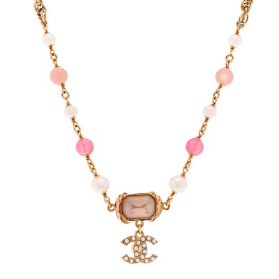 Crystal Pearl Bead CC Choker Gold Pink