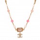 Crystal Pearl Bead CC Choker Gold Pink