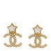 Metal Crystal Pearl CC Star Earrings Gold Pearly White