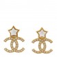 Metal Crystal Pearl CC Star Earrings Gold Pearly White