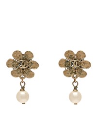 Pearl CC Camellia Dangle Earrings Gold