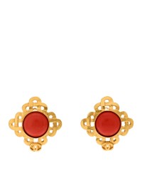 Enamel CC Clip On Earrings Orange Gold
