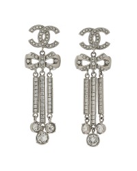 Crystal CC Bow Drop Earrings Silver