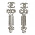 Crystal CC Bow Drop Earrings Silver