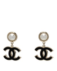 Pearl Enamel CC Drop Earrings Black