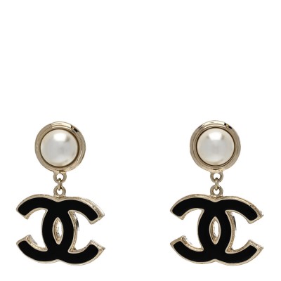 Pearl Enamel CC Drop Earrings Black