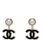 Pearl Enamel CC Drop Earrings Black
