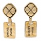 Metal Quilted Tag Drop Clip On Earrings Gold