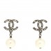 Pearl Crystal CC Drop Earrings Silver Pearly White