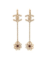 Crystal CC Flower Drop Earrings Gold