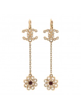 Crystal CC Flower Drop Earrings Gold