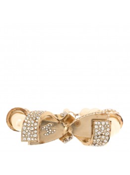 Pearl Crystal CC Bow Bracelet Gold