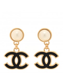 Pearl Enamel CC Drop Earrings Black