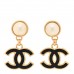 Pearl Enamel CC Drop Earrings Black