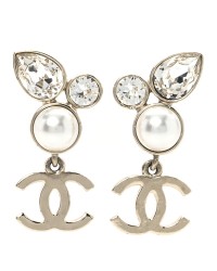 Pearl Crystal CC Drop Earrings Gold