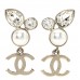 Pearl Crystal CC Drop Earrings Gold