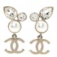 Pearl Crystal CC Drop Earrings Gold