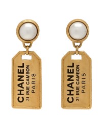 Pearl CC Tags Drop Earrings Gold